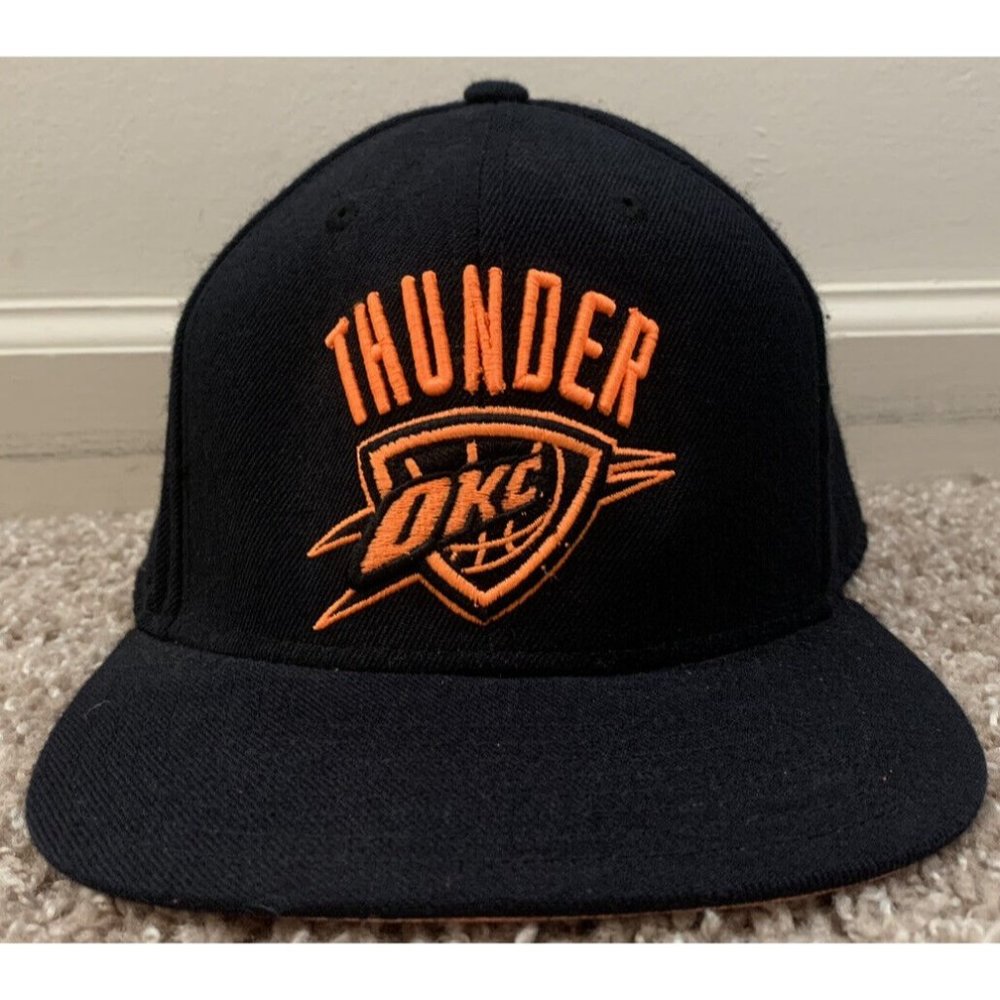 NBA OKC Thunder Hat Cap Mens Snapback Black Orange Adidas Wool Blend #35 #0